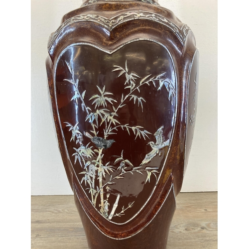 503 - A 19th century Oriental papier-mâché and mother of pearl floor vase - approx. 76cm high