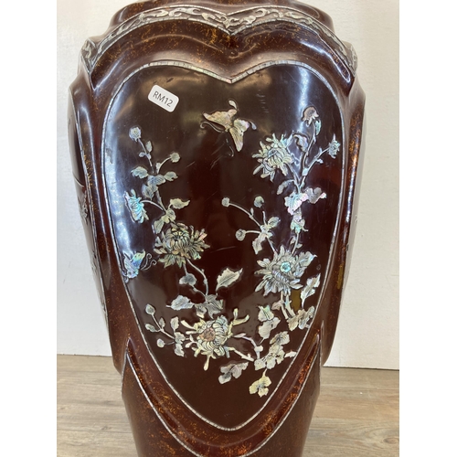 503 - A 19th century Oriental papier-mâché and mother of pearl floor vase - approx. 76cm high