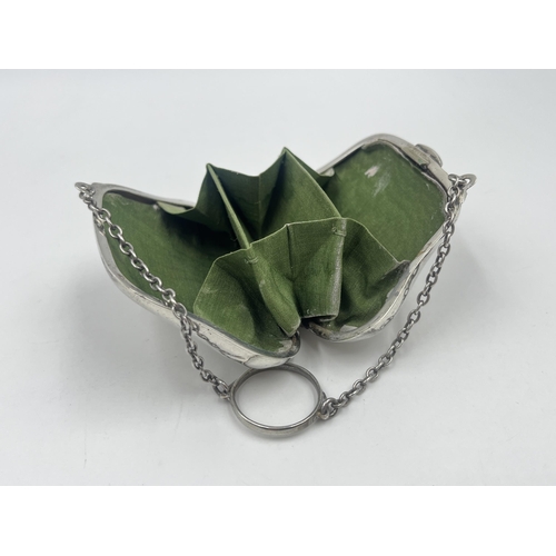 1249 - A George V William Neale sterling silver lady's purse with green fabric interior, hallmarked Birming... 