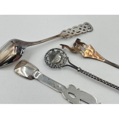 1250 - Five silver and white metal items, Egyptian white metal spoon, David Andersen .830 silver spoon, Qui... 