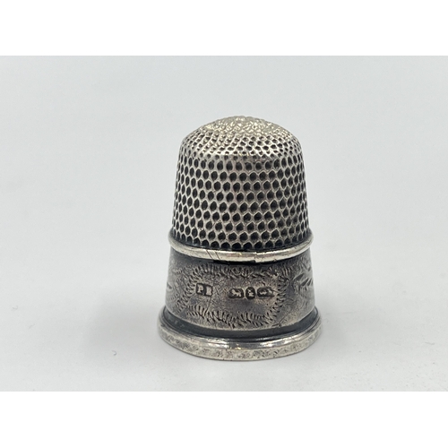 1251 - Three silver and white metal vanity items, hallmarked Birmingham silver thimble, hallmarked Chester ... 