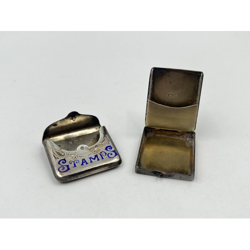 1255A - Two antique hallmarked sterling silver stamp holders, one Birmingham 1892 and one Birmingham 1915 - ... 