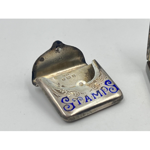 1255A - Two antique hallmarked sterling silver stamp holders, one Birmingham 1892 and one Birmingham 1915 - ... 