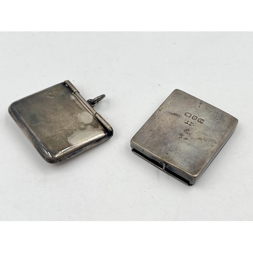 1255A - Two antique hallmarked sterling silver stamp holders, one Birmingham 1892 and one Birmingham 1915 - ... 