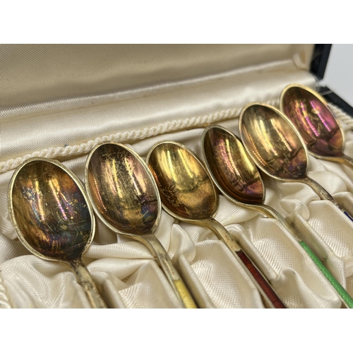 1256 - A cased set of six Meka Denmark sterling silver and enamel coffee spoons - approx. gross weight 60 g... 