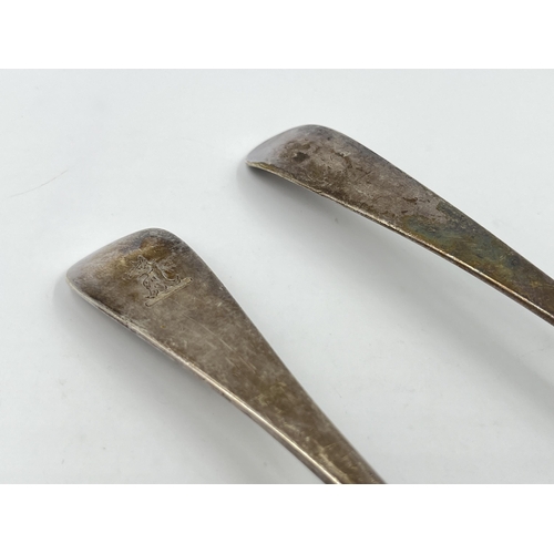 1315 - Two antique hallmarked sterling silver tablespoons, one George III London 1781 and one Victorian She... 