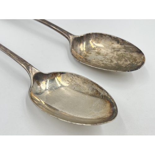 1315 - Two antique hallmarked sterling silver tablespoons, one George III London 1781 and one Victorian She... 