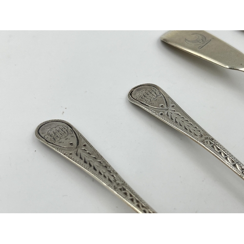 1319 - Four hallmarked sterling silver condiment spoons, two 	Peter, Ann & William Bateman London 1799 and ... 