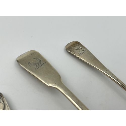 1319 - Four hallmarked sterling silver condiment spoons, two 	Peter, Ann & William Bateman London 1799 and ... 