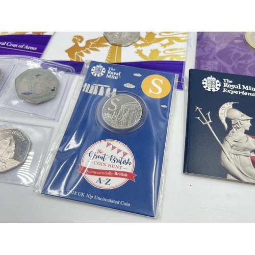 1355 - A collection of British commemorative coins to include The Great British Coin Hunt 2018 UK 10p uncir... 