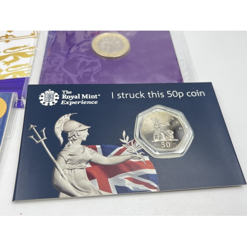 1355 - A collection of British commemorative coins to include The Great British Coin Hunt 2018 UK 10p uncir... 