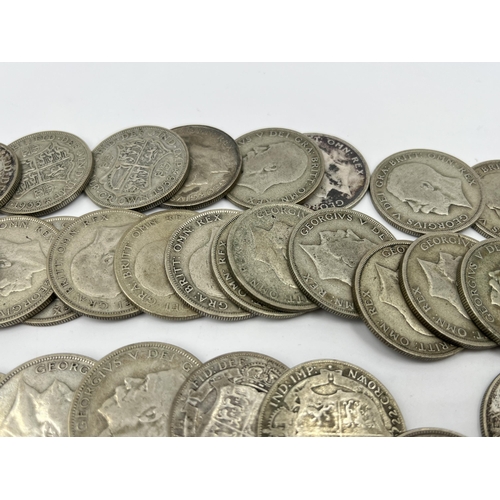 1358 - A collection of coins to include fifty-six 50% silver half crowns - approx. gross weight 774 grams, ... 