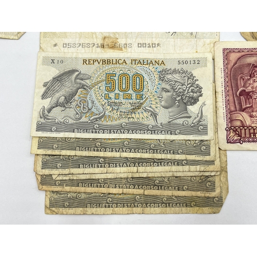 1359 - A collection of Italian banknotes to include 1947 1000 lire, 1943 100, 50 and 2 lire Allied Military... 