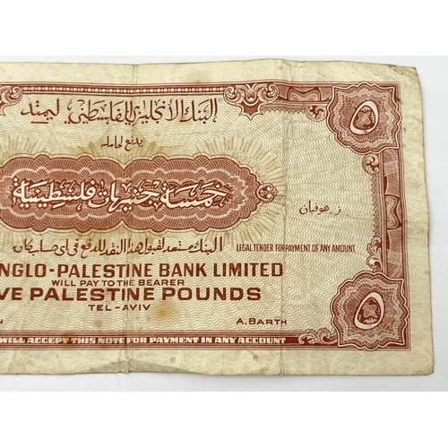 1365 - A mid 20th century Anglo-Palestine Bank Limited 5 Palestine pounds banknote