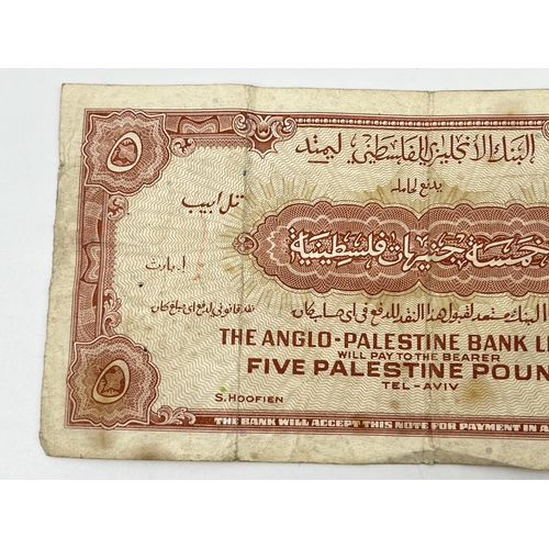 1365 - A mid 20th century Anglo-Palestine Bank Limited 5 Palestine pounds banknote