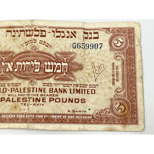 1365 - A mid 20th century Anglo-Palestine Bank Limited 5 Palestine pounds banknote