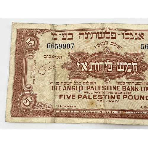 1365 - A mid 20th century Anglo-Palestine Bank Limited 5 Palestine pounds banknote