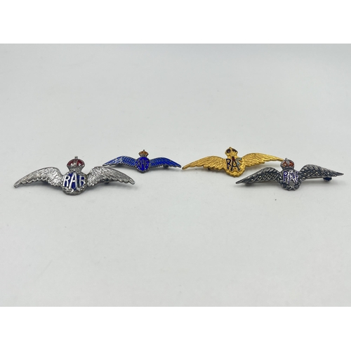 1383 - Four RAF sweetheart brooches to include two sterling silver