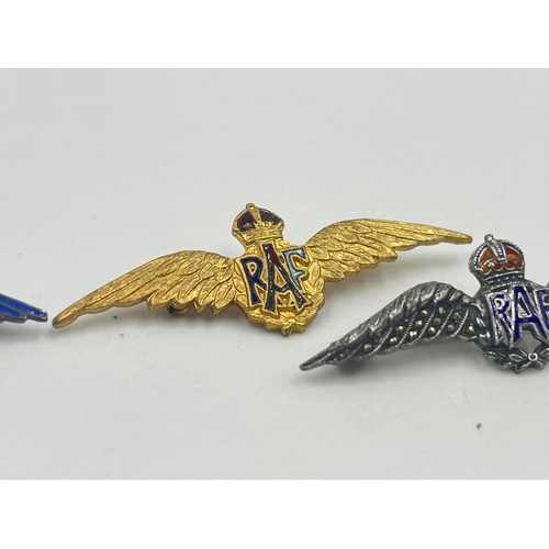 1383 - Four RAF sweetheart brooches to include two sterling silver