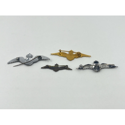 1383 - Four RAF sweetheart brooches to include two sterling silver