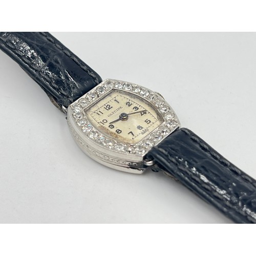 1247 - A 1930s Glycine platinum mechanical lady's cocktail watch with diamond bezel - approx. gross weight ... 