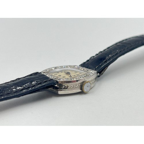 1247 - A 1930s Glycine platinum mechanical lady's cocktail watch with diamond bezel - approx. gross weight ... 