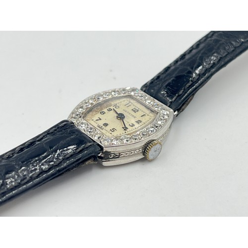 1247 - A 1930s Glycine platinum mechanical lady's cocktail watch with diamond bezel - approx. gross weight ... 