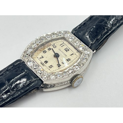 1247 - A 1930s Glycine platinum mechanical lady's cocktail watch with diamond bezel - approx. gross weight ... 