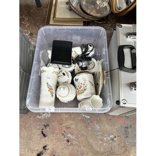 803 - A collection of items to include Aynsley Cottage Garden china, head torch, aluminium flight case, bo... 