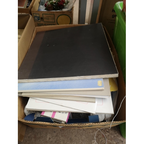 770 - Five boxes containing art supplies, framed pictures, Skil electric saw, books etc.