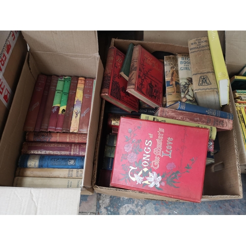 775 - Four boxes containing books to include a large collection of John Creasey paperbacks, Cricket books ... 