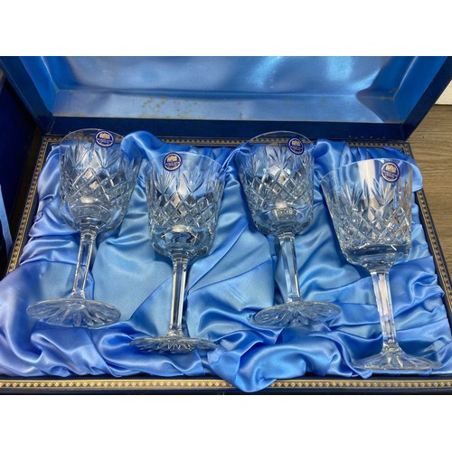 293 - Five boxed sets of Thomas Webb crystal glassware and one boxed pair of Stuart Crystal brandy snifter... 