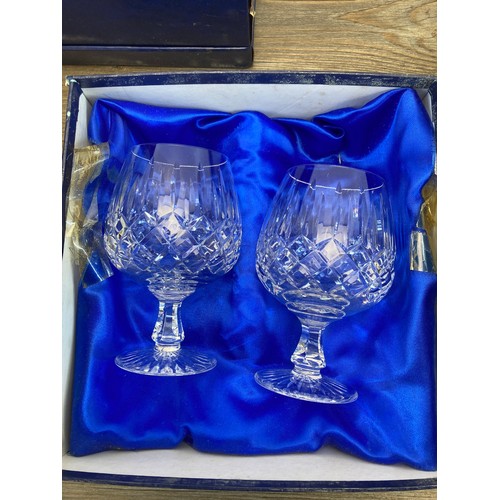 293 - Five boxed sets of Thomas Webb crystal glassware and one boxed pair of Stuart Crystal brandy snifter... 