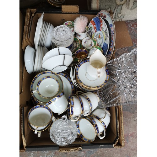 804 - Three boxes containing glassware and ceramics to include Royal Paragon, Royal Albert, Noritake, late... 