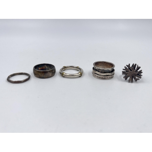 1208 - Five rings, four .925 silver including two hallmarked Edinburgh and one Argentium - approx. gross we... 