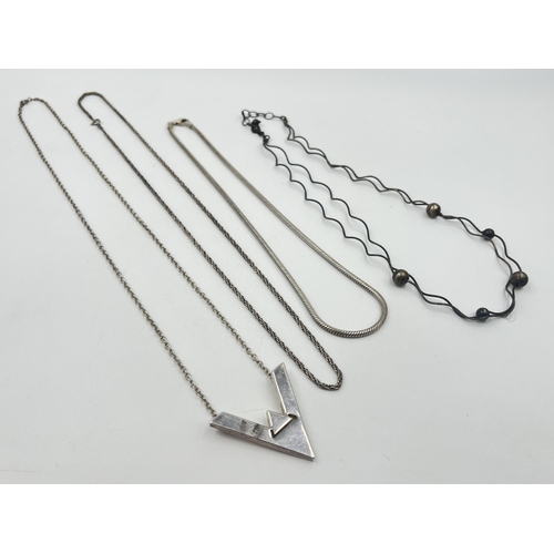 1210 - Four necklaces, two .925 silver, one .925 silver clasped and one with Newbridge Silverware pendant -... 