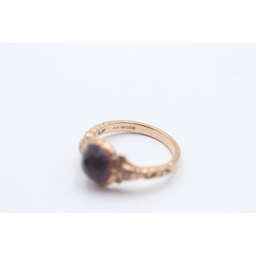 1001 - A 9ct rose gold diamond accented chequer cut amethyst set dress ring - approx. gross weight 3 grams