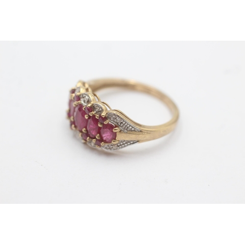 1002 - A 9ct gold ruby and diamond set cluster cocktail ring, size P½ - approx. gross weight 3.3 grams