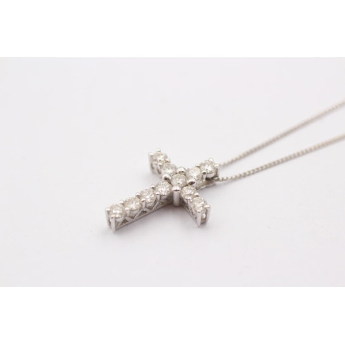 1003 - A 9ct white gold diamond set Christian cross pendant necklace - approx. gross weight 2.3 grams