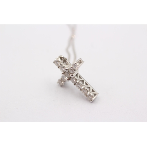 1003 - A 9ct white gold diamond set Christian cross pendant necklace - approx. gross weight 2.3 grams