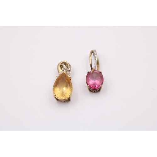 1017 - Two 9ct gold diamond and gemstone set pendants, one citrine and one coated pink topaz - approx. gros... 