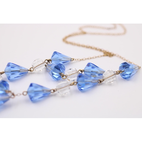 1086 - A 9ct gold blue and clear glass drop chain necklace - approx. gross weight 14.9 grams