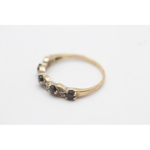 1097 - A 9ct gold diamond and sapphire half eternity ring, size P½ - approx. gross weight 1.6 grams