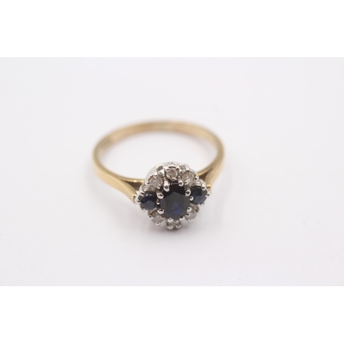 1107 - A 9ct gold sapphire and diamond set cluster ring, size O½ - approx. gross weight 2.3 grams