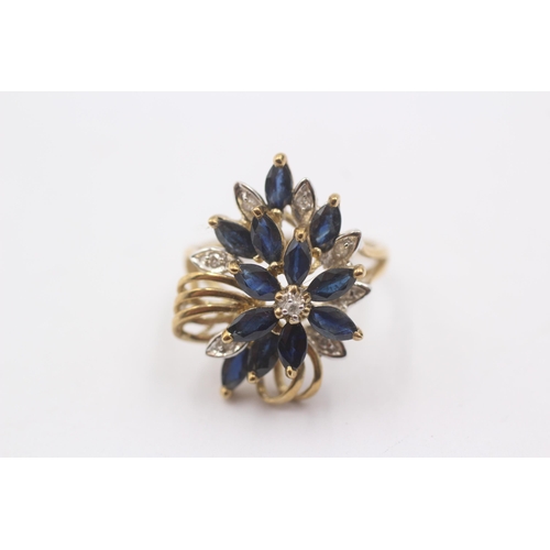 1116 - A 9ct gold sapphire and diamond cocktail ring - approx. gross weight 4 grams