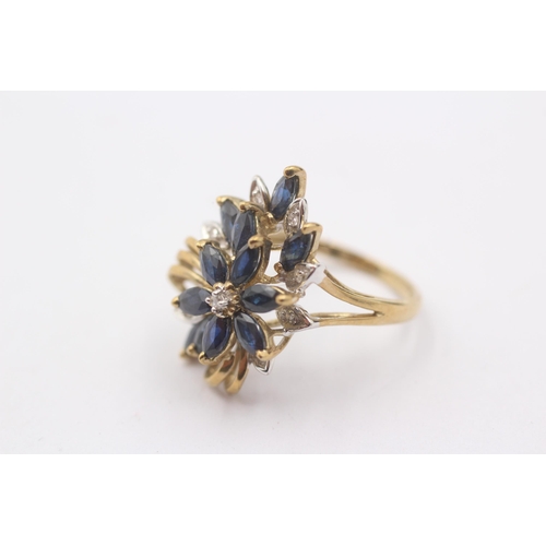 1116 - A 9ct gold sapphire and diamond cocktail ring - approx. gross weight 4 grams