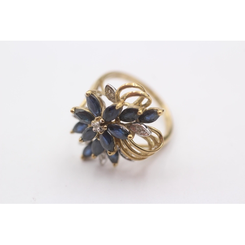 1116 - A 9ct gold sapphire and diamond cocktail ring - approx. gross weight 4 grams