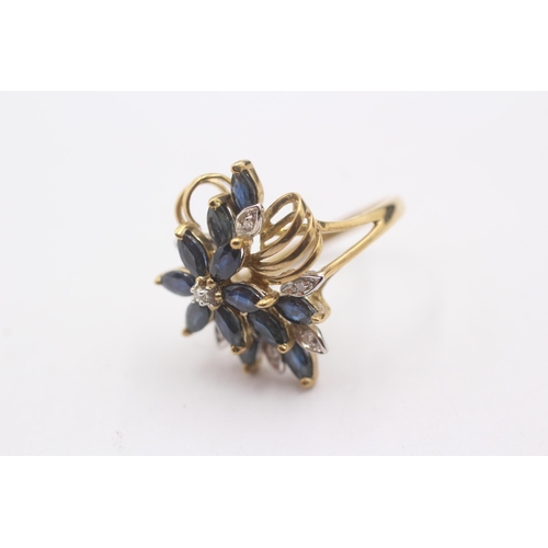 1116 - A 9ct gold sapphire and diamond cocktail ring - approx. gross weight 4 grams