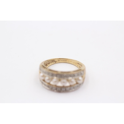 1117 - A 9ct gold diamond and pearl statement ring - approx. gross weight 3.3 grams