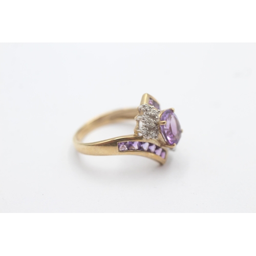 1123 - A 9ct gold amethyst and diamond set cocktail ring, size M½ - approx. gross weight 3.2 grams